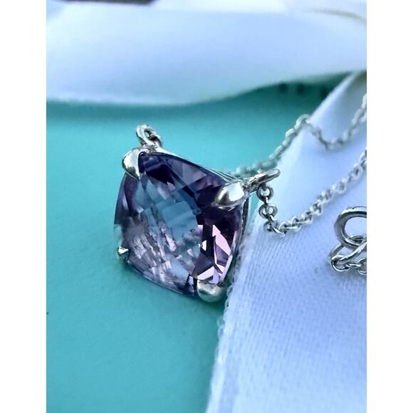 Tiffany & Co. Silver 2ct Purple Amethyst Gemstone Pendant Sparkler Necklace 16" - Picture 8 of 13